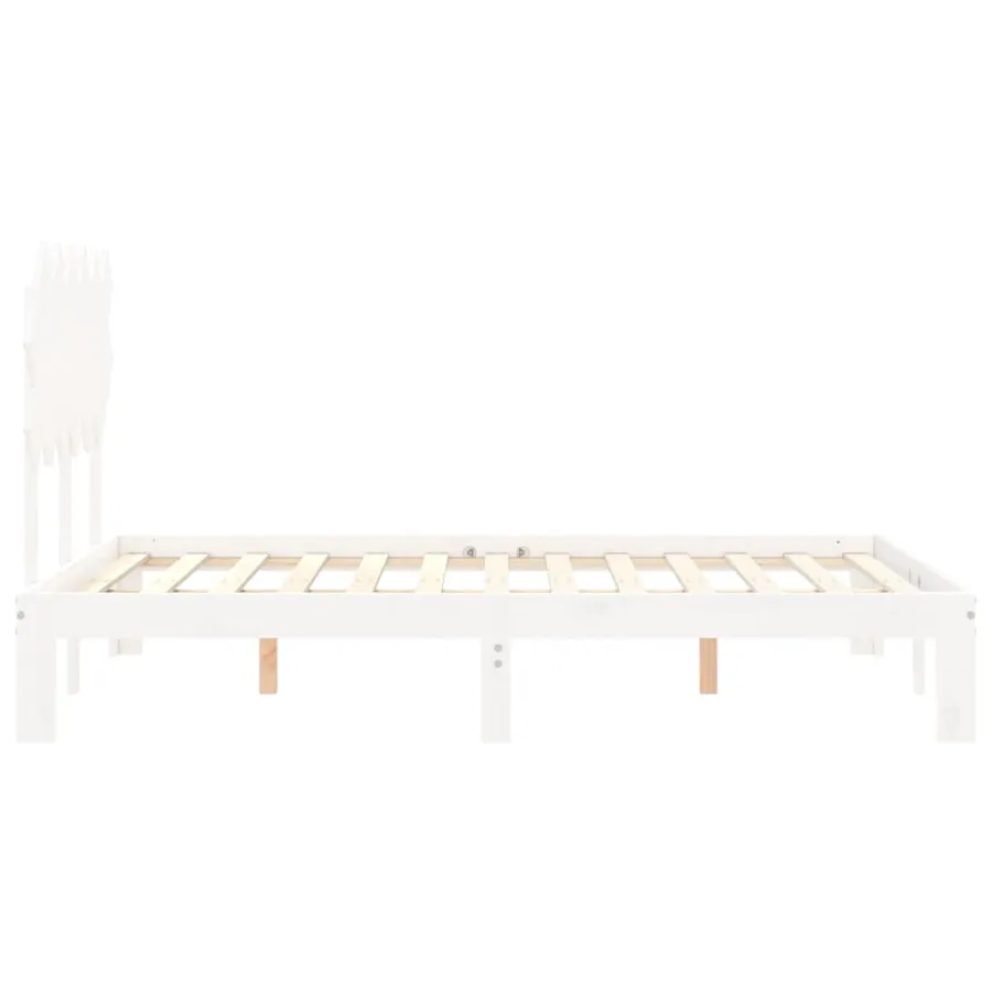 Cadre de lit sans matelas blanc bois de pin massif - 7
