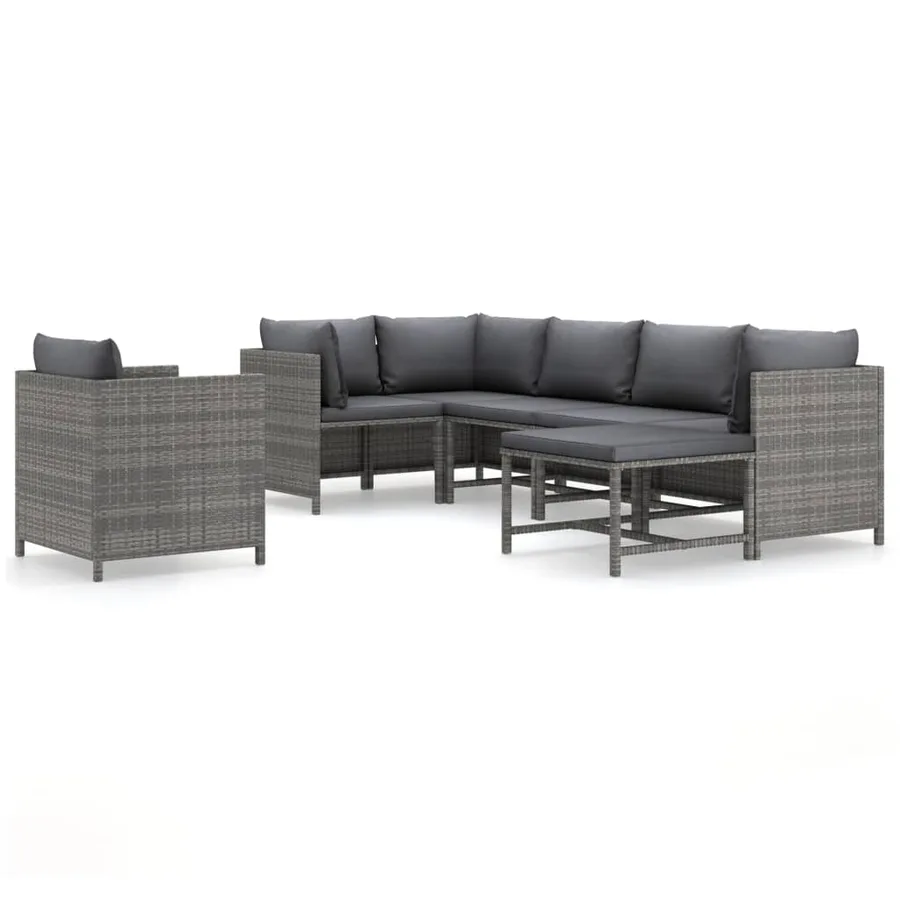 Salon de jardin 7 pcs avec coussins Résine tressée Gris - 2