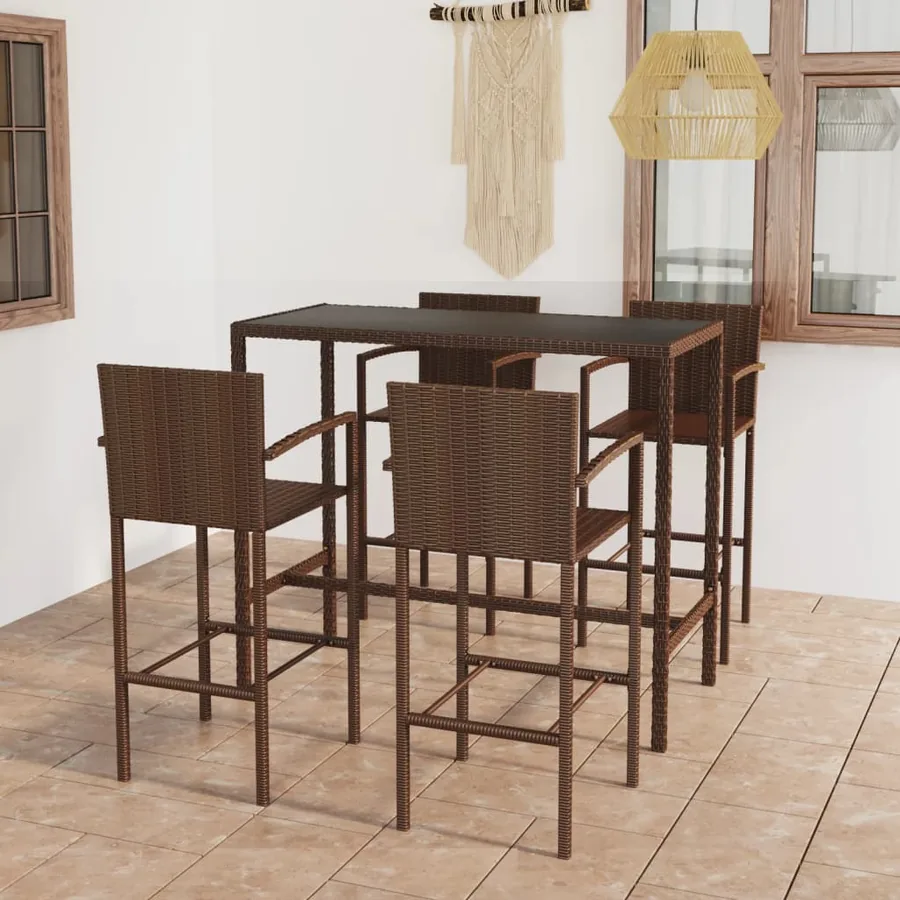 Ensemble de bar de jardin 5 pcs Résine tressée Marron