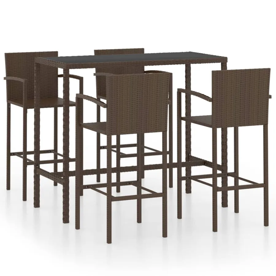 Ensemble de bar de jardin 5 pcs Résine tressée Marron - 2