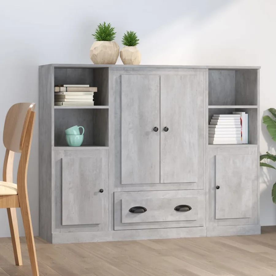 Buffets 3 pcs gris béton bois d'ingénierie