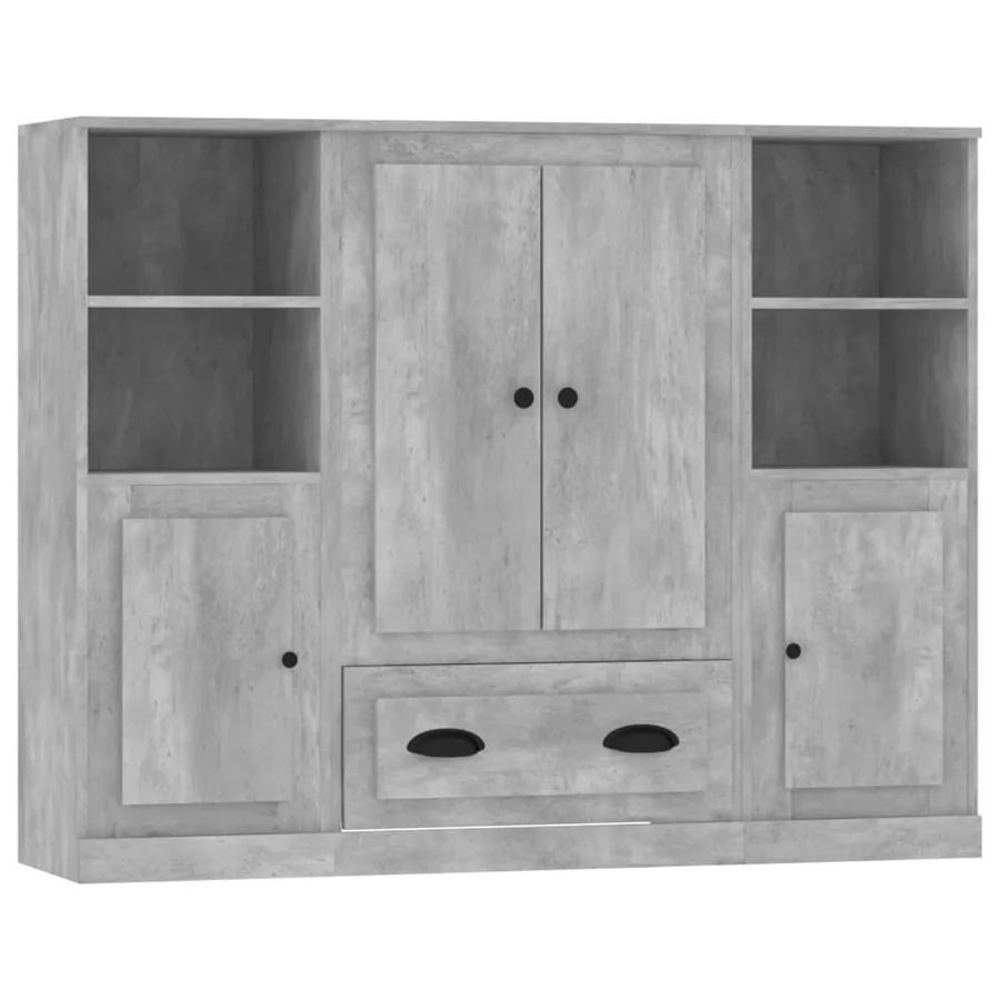 Buffets 3 pcs gris béton bois d'ingénierie - 2