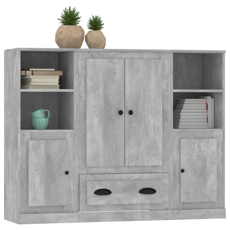 Buffets 3 pcs gris béton bois d'ingénierie - 4