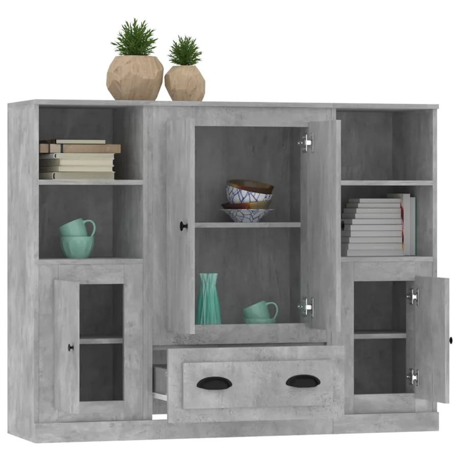 Buffets 3 pcs gris béton bois d'ingénierie - 5
