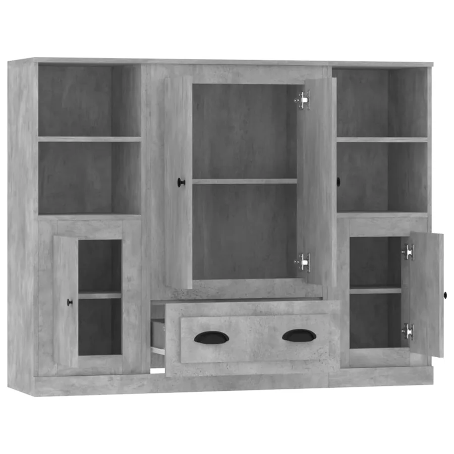 Buffets 3 pcs gris béton bois d'ingénierie - 6