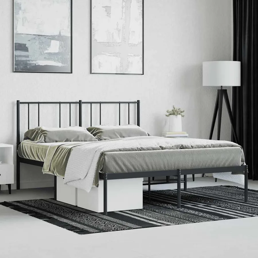 Cadre de lit métal sans matelas avec tête de lit noir 140x190cm - 4
