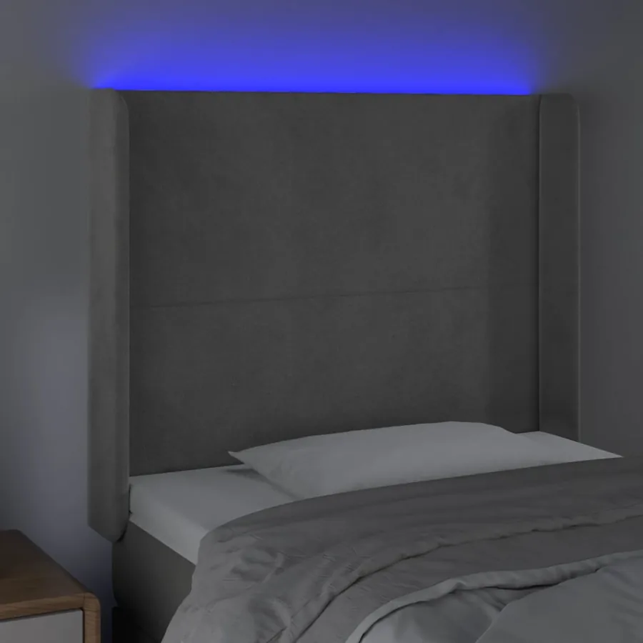 Tête de lit à LED Gris clair 83x16x118/128 cm Velours - 4