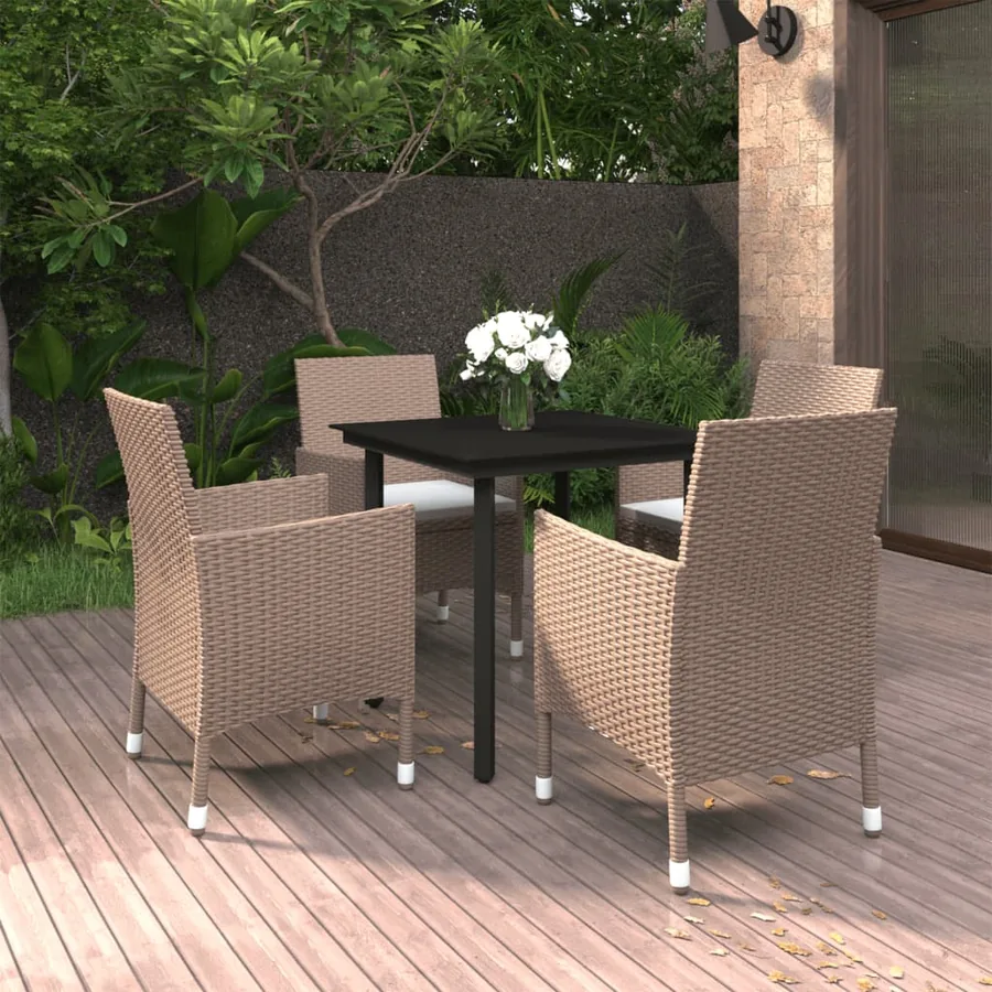 Ensemble à manger de jardin coussins 5 pcs Résine tressée Verre