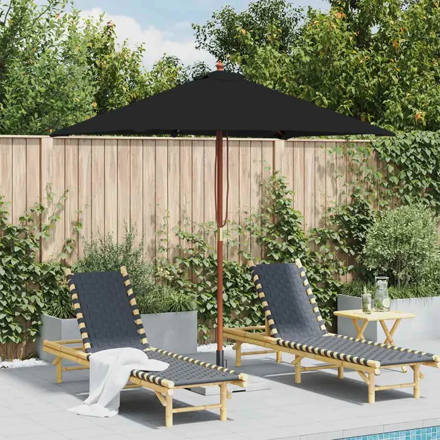Parasol de jardin avec mât en bois noir 150x200 cm