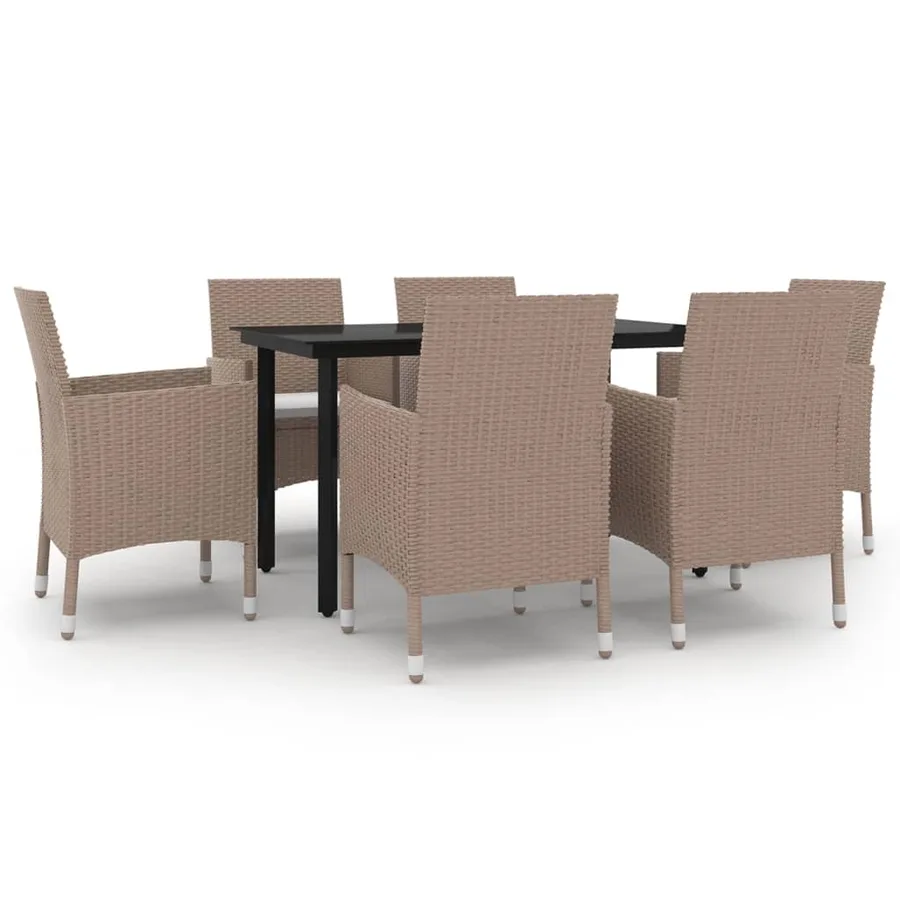 Ensemble à manger de jardin coussins 7 pcs Résine tressée Verre - 2