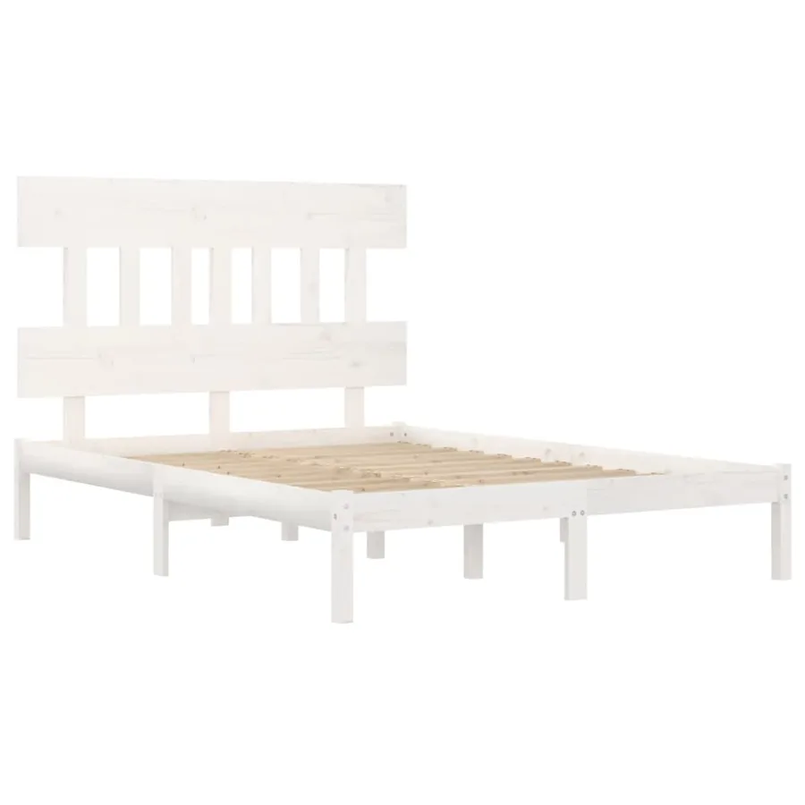 Cadre de lit sans matelas blanc 160x200 cm bois massif - 4