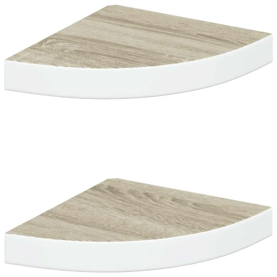 Étagères d'angle murales 2 pcs Chêne et blanc 25x25x3,8 cm MDF - 2