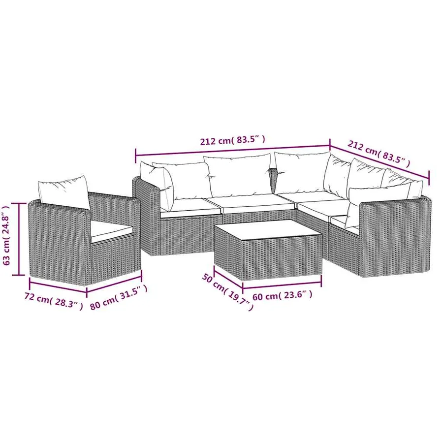 Salon de jardin 7 pcs avec coussins Résine tressée Noir - 11