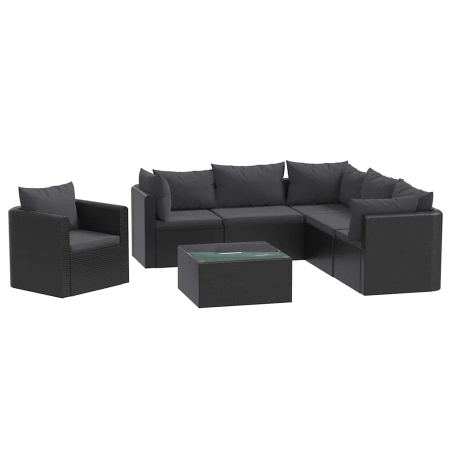 Salon de jardin 7 pcs avec coussins Résine tressée Noir - 2