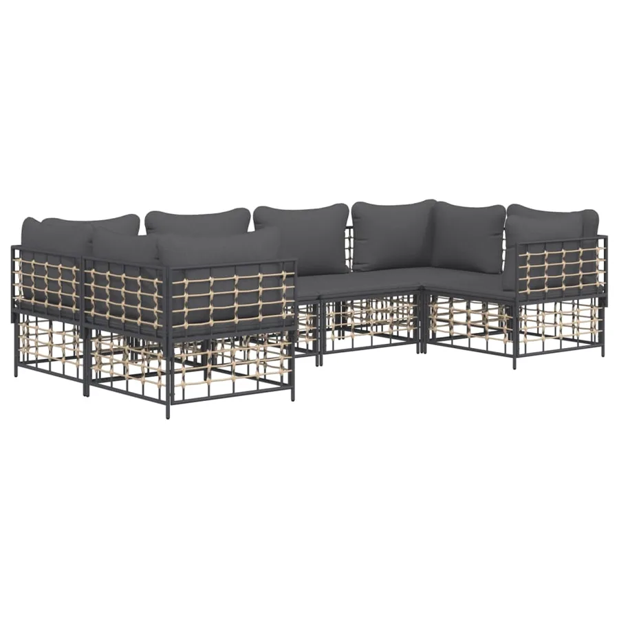 Salon de jardin 6 pcs avec coussins anthracite résine tressée - 3
