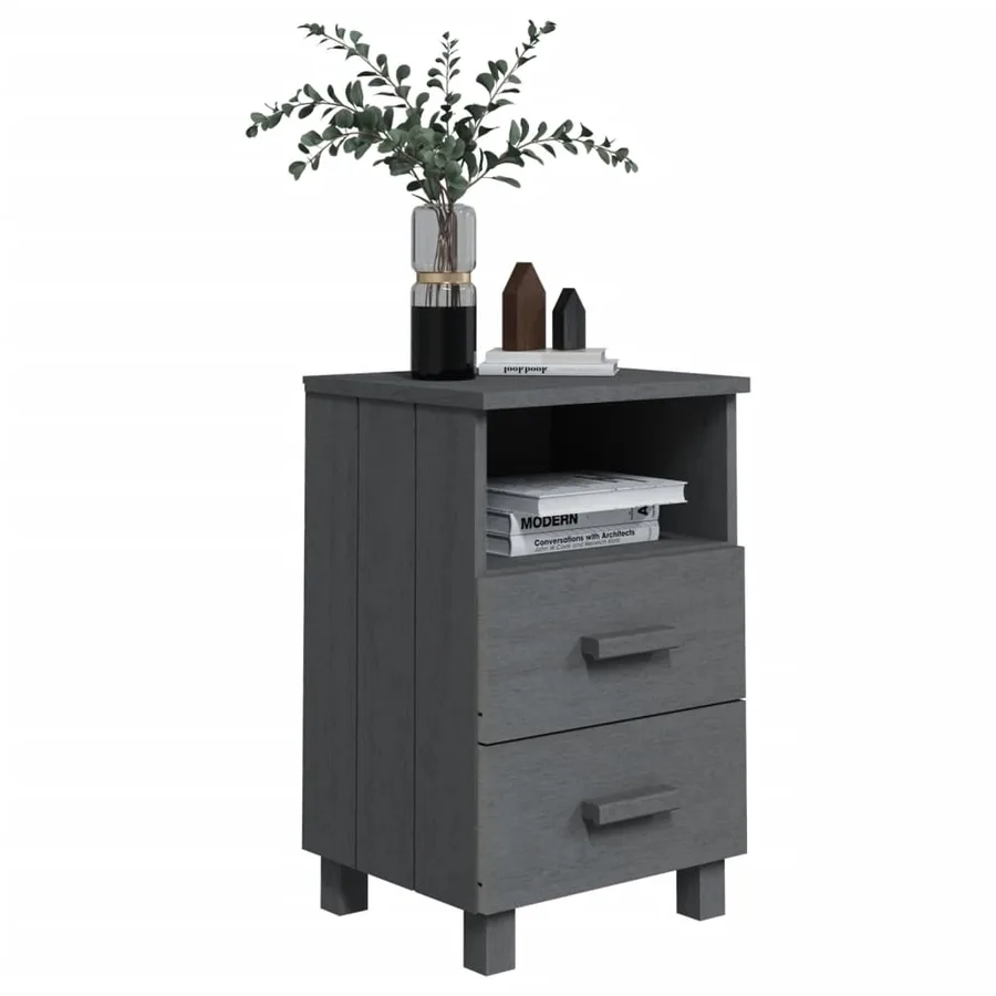 Tables de chevet HAMAR 2 pcs Gris foncé 40x35x62 cm Bois massif - 7