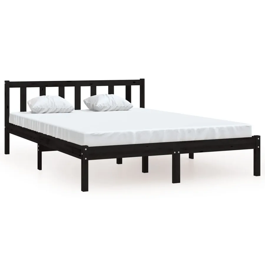 Cadre de lit sans matelas noir bois massif - 2