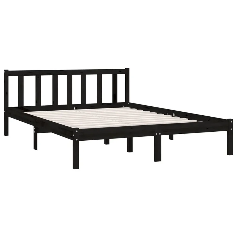 Cadre de lit sans matelas noir bois massif - 3
