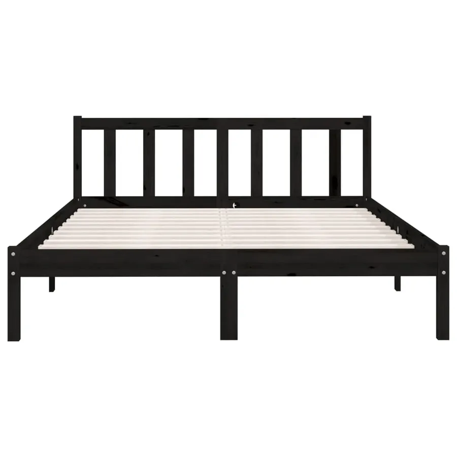 Cadre de lit sans matelas noir bois massif - 4