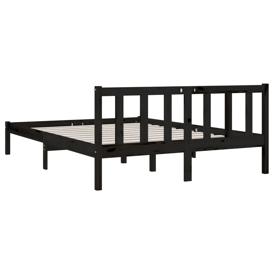 Cadre de lit sans matelas noir bois massif - 5