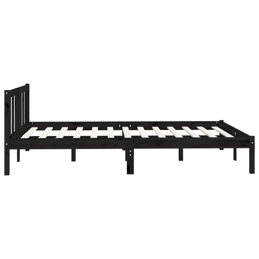 Cadre de lit sans matelas noir bois massif - 6