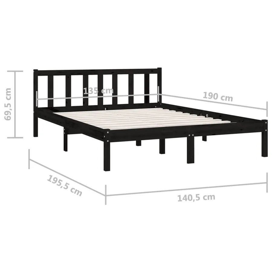 Cadre de lit sans matelas noir bois massif - 9