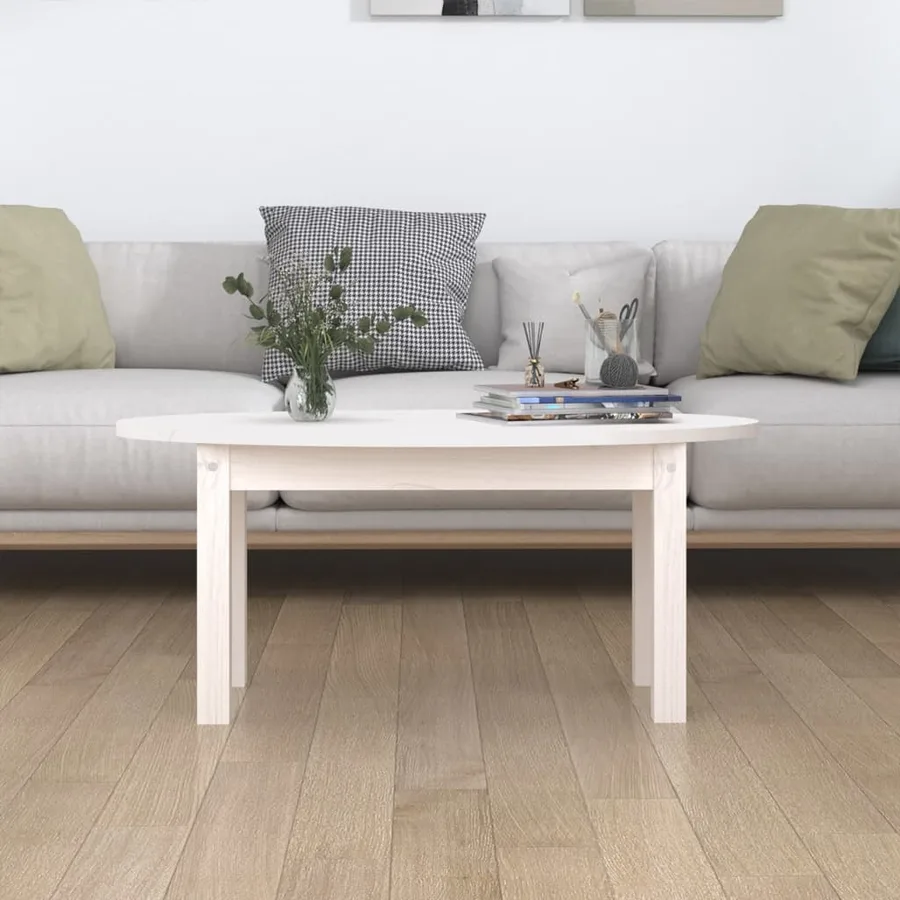 Table basse Blanc 80x40x35 cm Bois massif de pin - 3