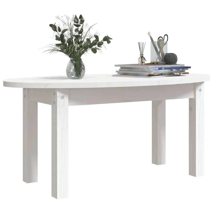 Table basse Blanc 80x40x35 cm Bois massif de pin - 4