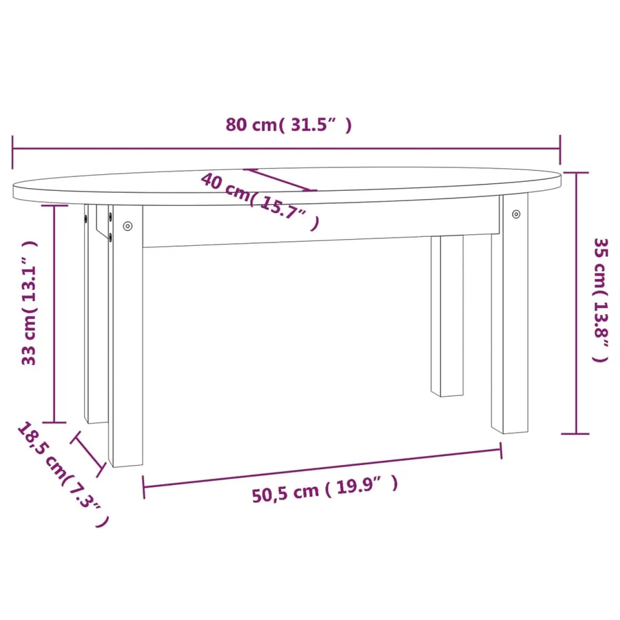 Table basse Blanc 80x40x35 cm Bois massif de pin - 9
