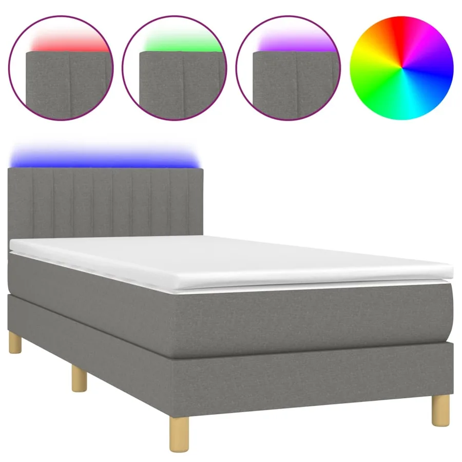 Sommier à lattes de lit et matelas et LED Gris foncé 100x200 cm - 2