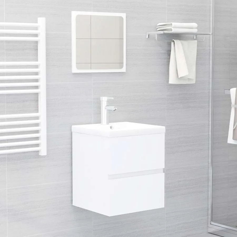 Armoire d'évier avec lavabo intégré blanc bois d'ingénierie - 3