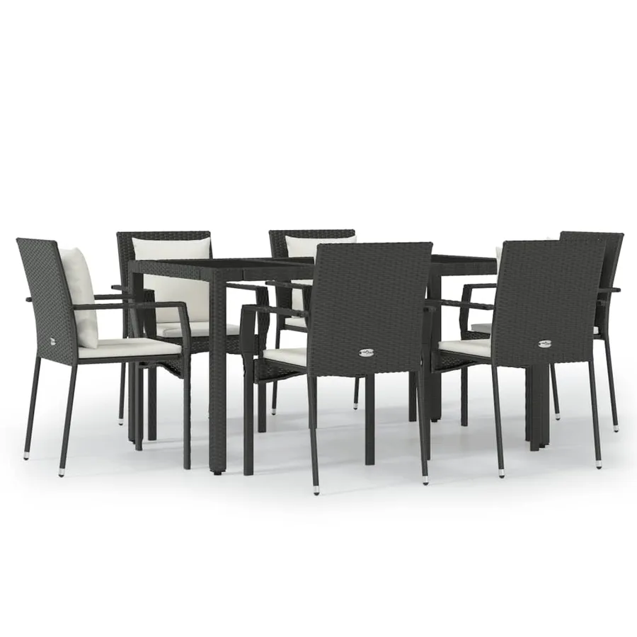 Ensemble à manger de jardin coussins 7pcs Noir Résine tressée - 2