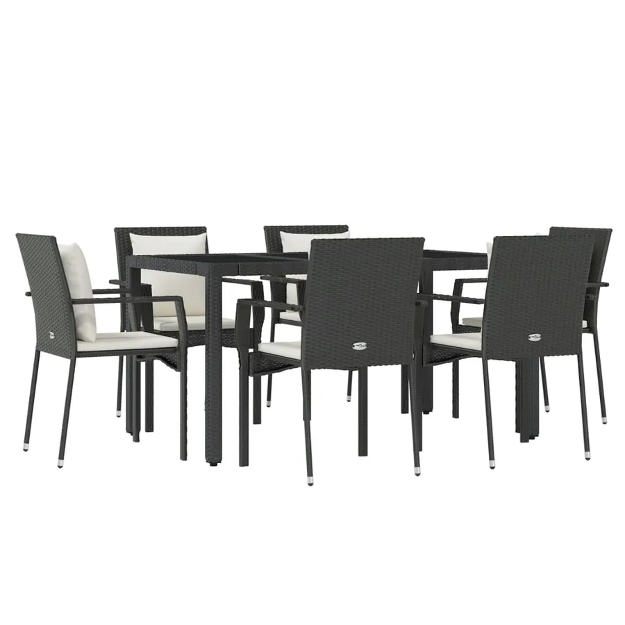 Ensemble à manger de jardin coussins 7pcs Noir Résine tressée - 3