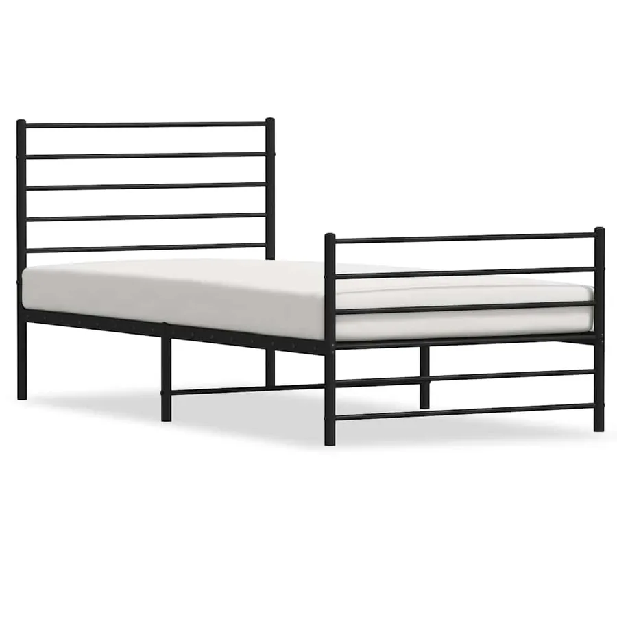 Cadre de lit métal sans matelas avec pied de lit noir 107x203cm