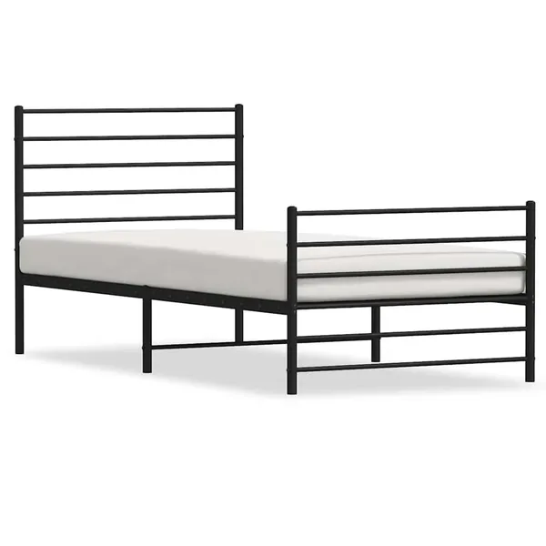 Cadre de lit métal sans matelas avec pied de lit noir 107x203cm