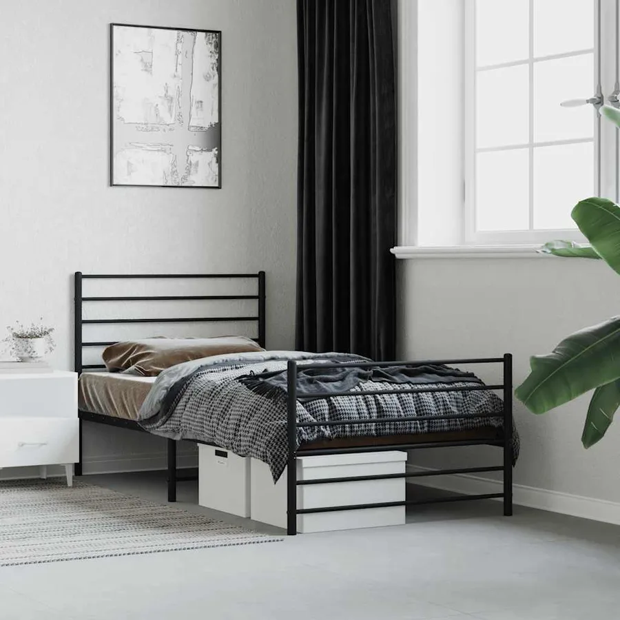 Cadre de lit métal sans matelas avec pied de lit noir 107x203cm - 2