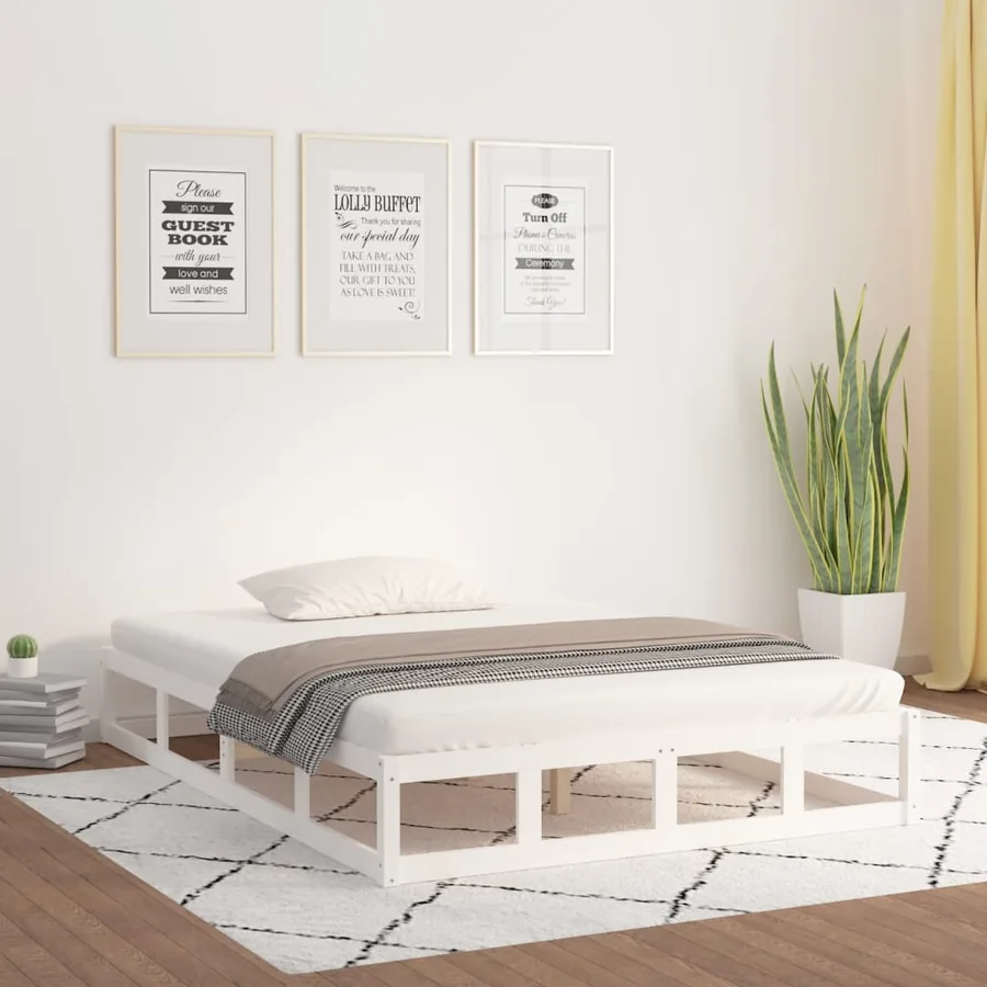 Cadre de lit sans matelas blanc 140x190 cm bois massif