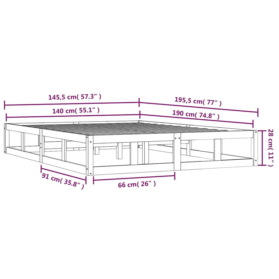 Cadre de lit sans matelas blanc 140x190 cm bois massif - 9