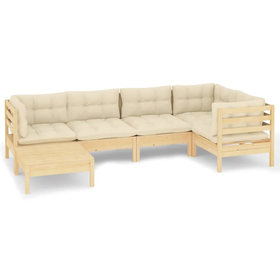 Salon de jardin 6 pcs avec coussins crème Bois de pin massif - 2