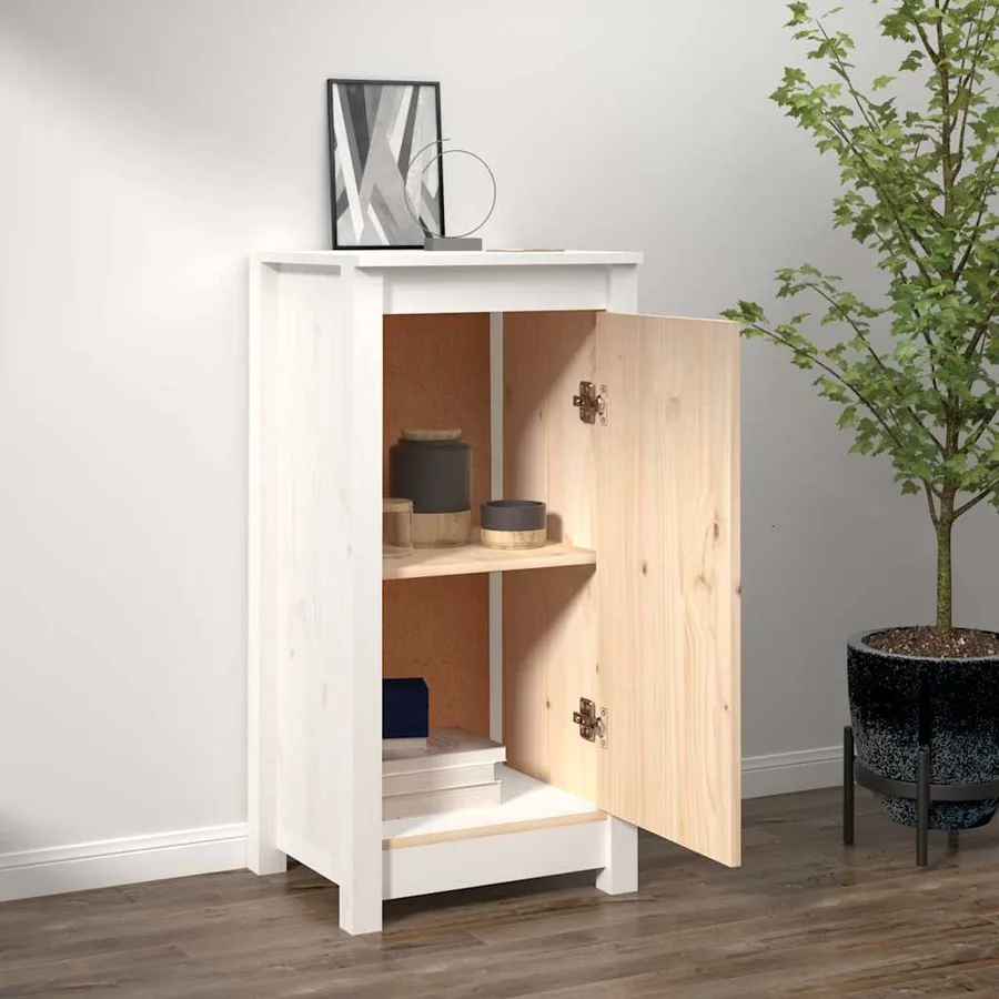 Buffet blanc 39x35x80 cm bois massif de pin - 3