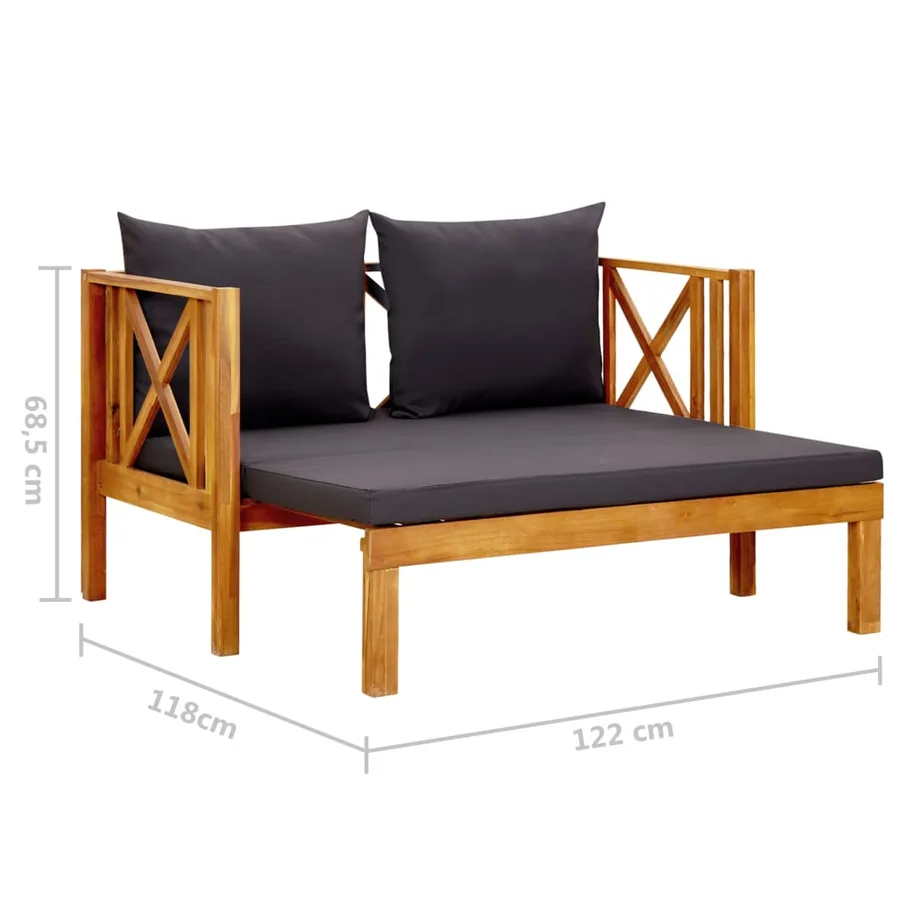 Banc de jardin 2 places et coussins 122 cm Bois d'acacia massif - 9