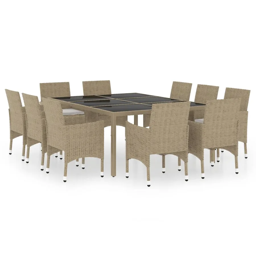 Ensemble à manger de jardin 11pcs Résine tressée Beige - 2