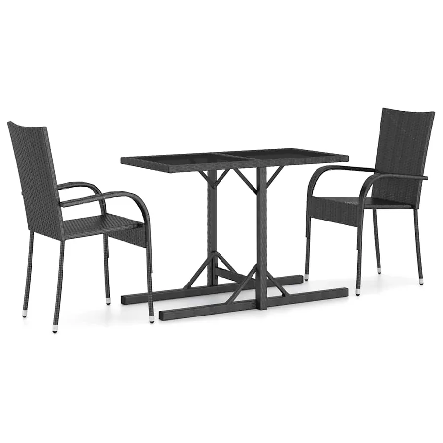 Ensemble à manger de jardin 3 pcs Noir - 2