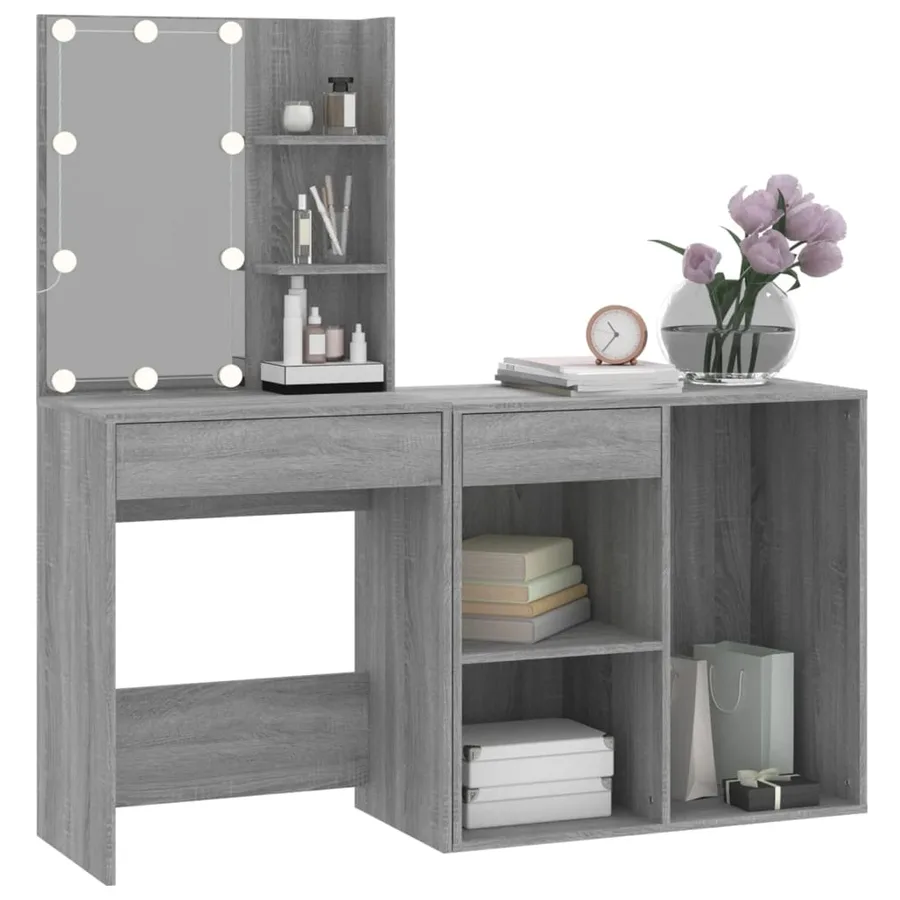 Coiffeuse à LED avec armoire Sonoma gris Bois d'ingénierie - 5