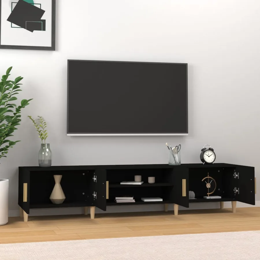 Meuble TV noir 180x31,5x40 cm bois d'ingénierie - 3