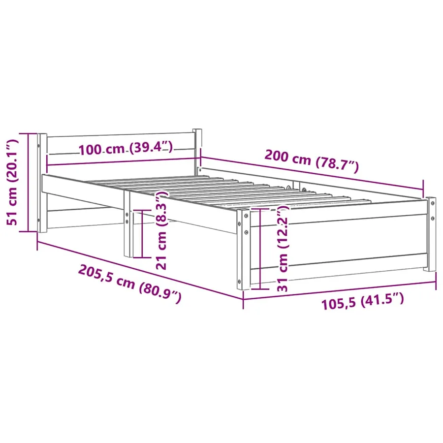 Cadre de lit sans matelas bois massif 100x200 cm - 9