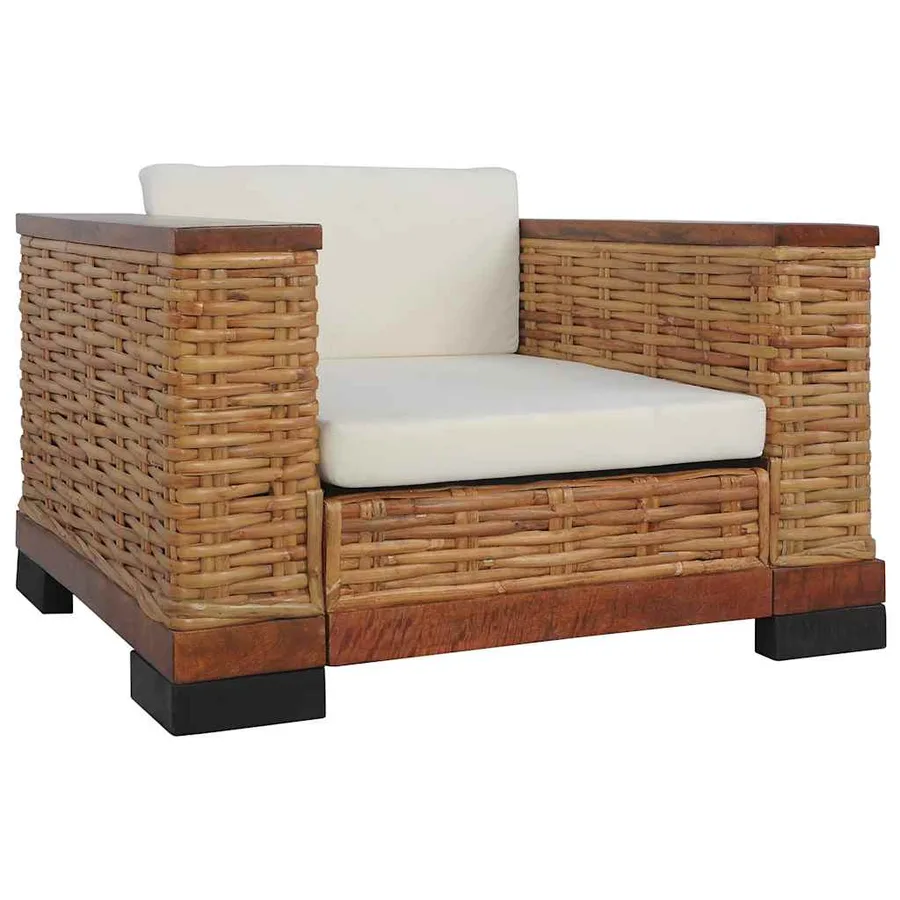 Ensemble de canapés 2 pcs avec coussins marron rotin naturel - 4