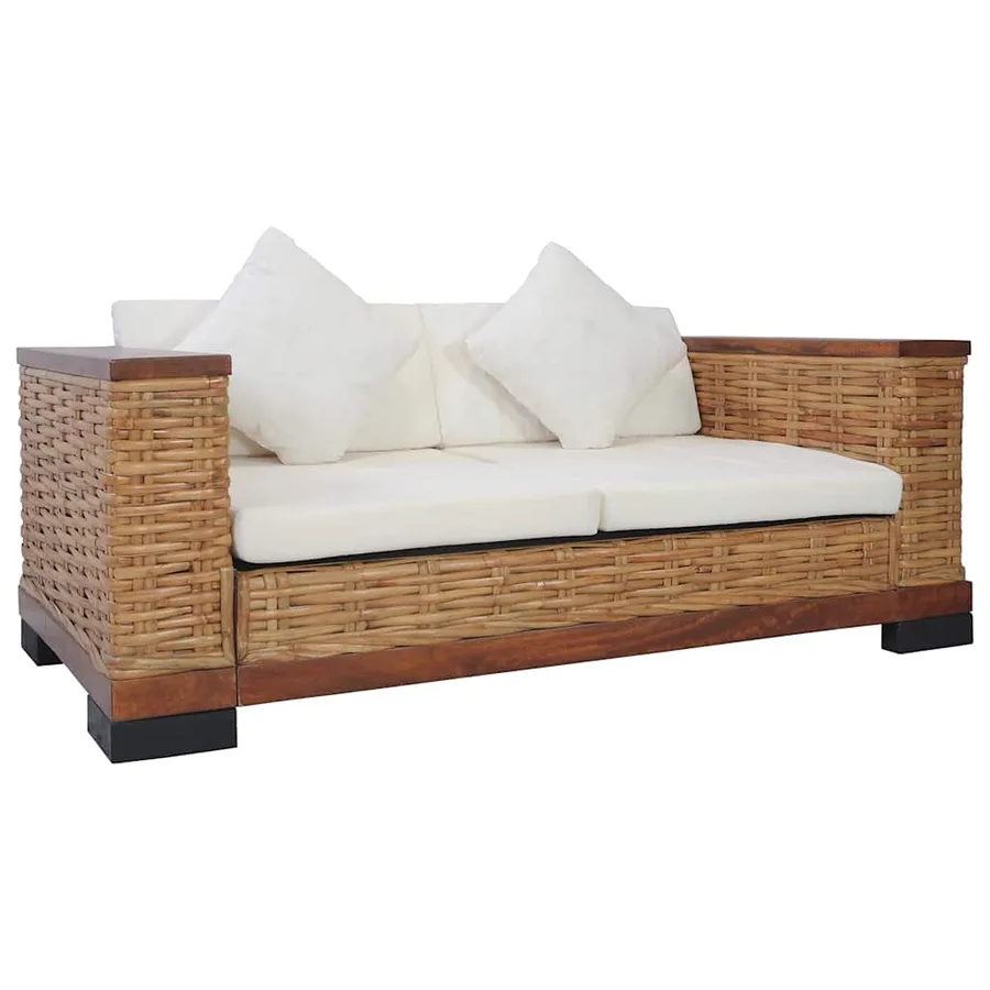 Ensemble de canapés 2 pcs avec coussins marron rotin naturel - 5