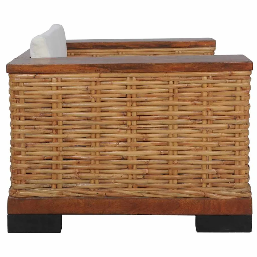 Ensemble de canapés 2 pcs avec coussins marron rotin naturel - 8