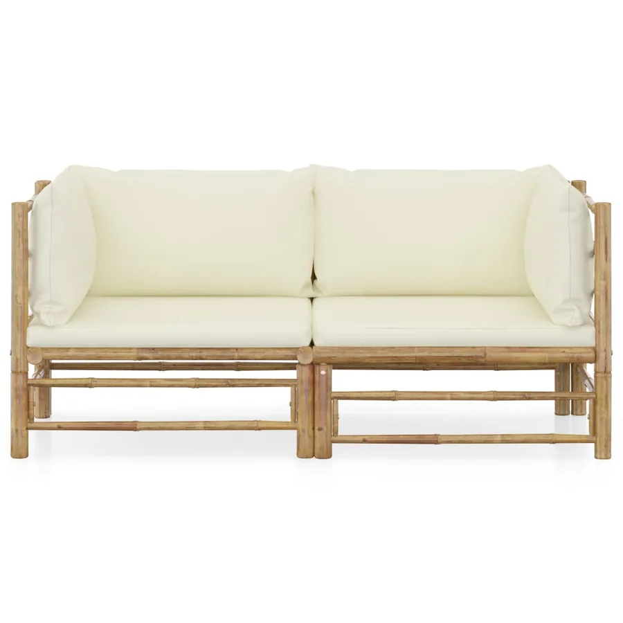 Salon de jardin 2 pcs avec coussins blanc crème bambou - 2